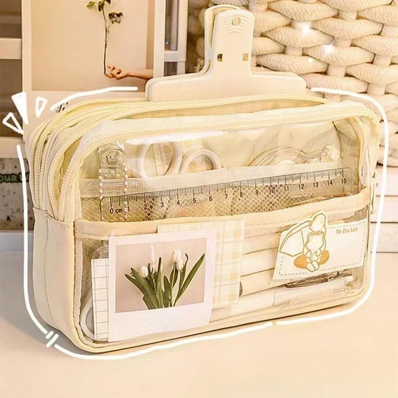 Transparent Pencil Bag Multi Layers Pen Case Zipper Pouch for Pencils Large Capacity Stationery Pouch Kids School Supplies