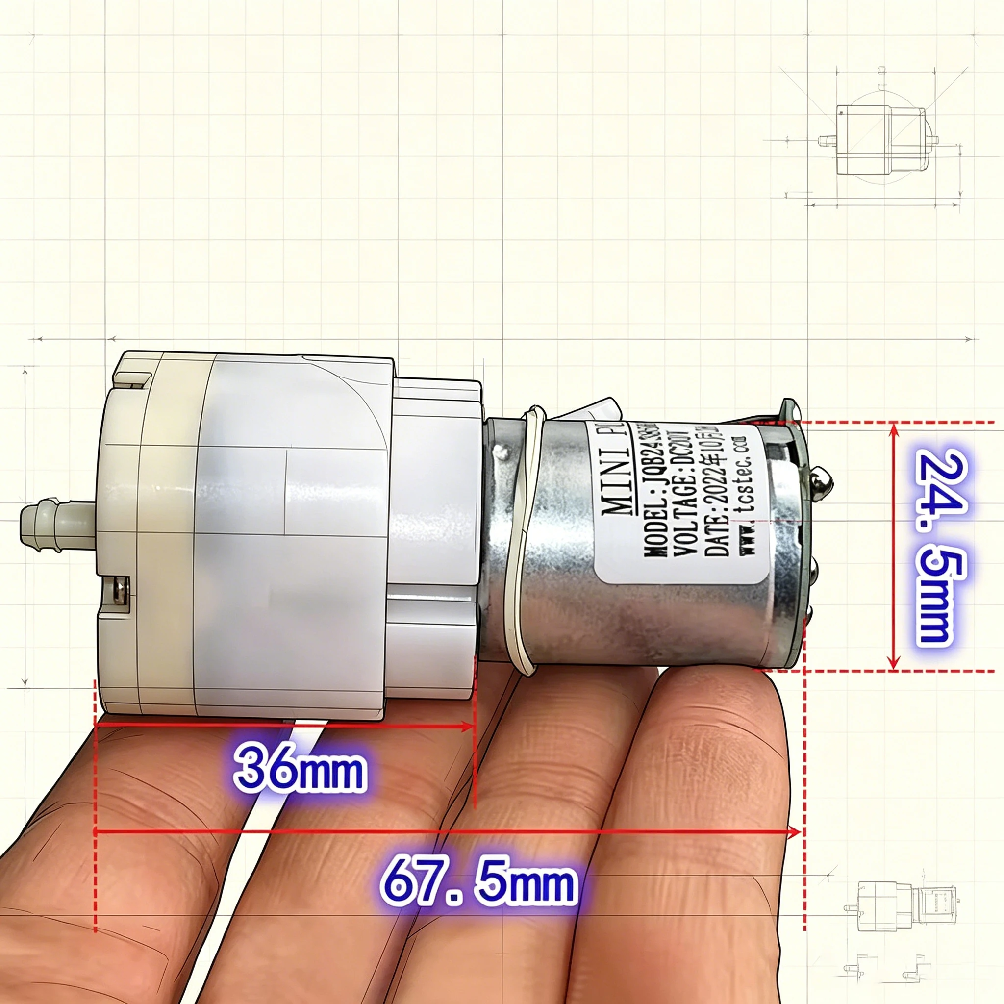 JQB095 32mm X 32mm Square 4-Cylinder DC Air Pump 5-24V with 370 Motor High Flow Quiet for Massage Aquarium Vacuum Applications