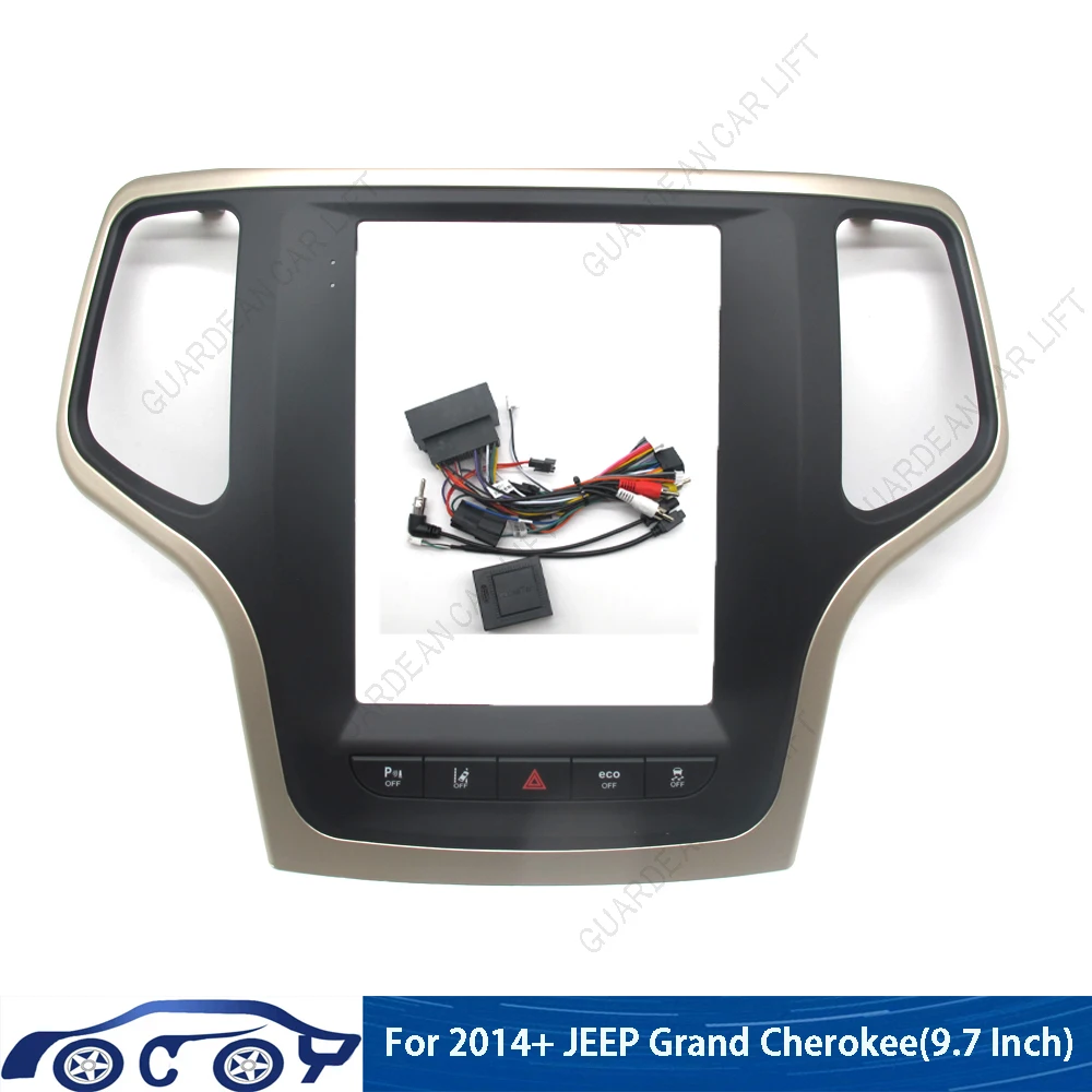 

Car Radio Fascias For 2014+ Jeep Grand Cherokee 9.7 Inch Stereo Panel Frame 16Pin Wiring Harness, Power Cable, Canbus Decoder