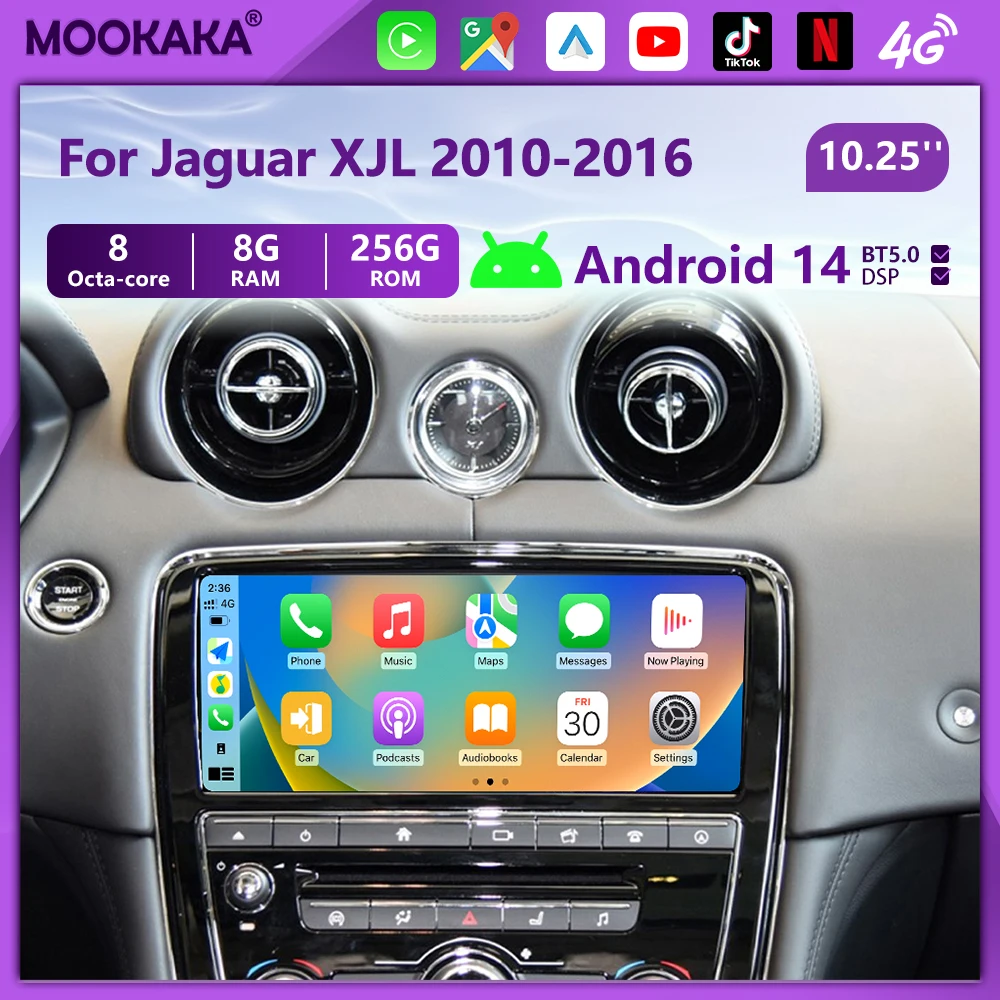 

10.25-дюймовый Android 14 экран для автомобиля Jaguar XJL XJ 351 2010-2016, автомобильная навигация GPS, стереосистема, CarPlay, мультимедийный видеоплеер, автомагнитола