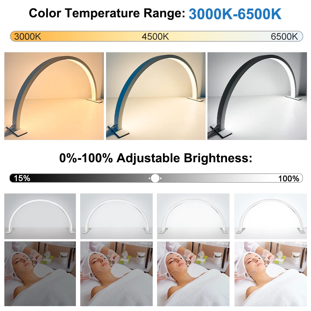 Lámpara de media luna para uñas, luz Led de escritorio para extensión de pestañas, tatuaje y cejas, 21,6/28 pulgadas
