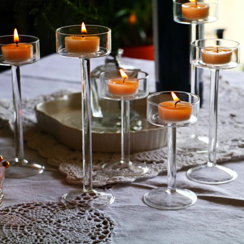 Castiçais de vidro conjunto tealight castiçal decoração para casa peças centrais mesa casamento suporte cristal configuração mesa jantar