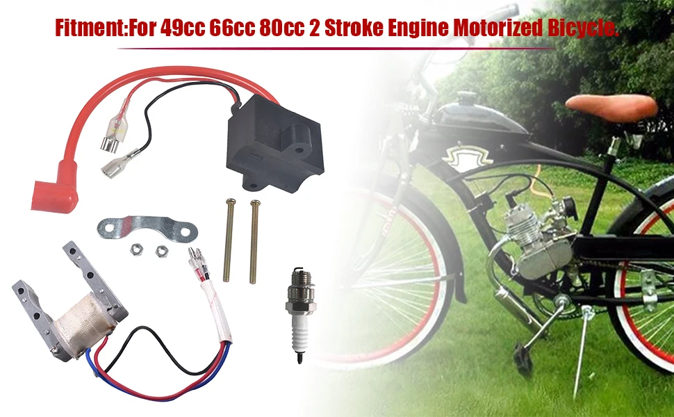 CDI Ignition Coil With Magneto Coil Spark Plug Kit For 49cc 80cc 2 Stroke Engine Motorized Bicycle Bike