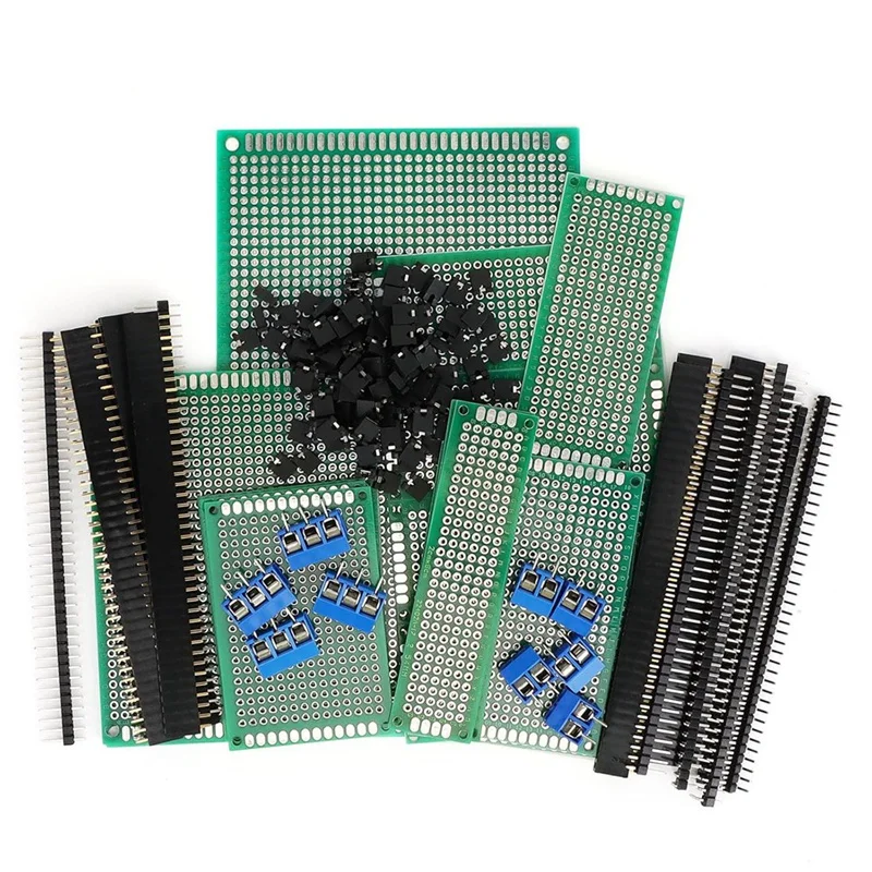 147-Piece PCB Circuit Board Prototype Kit - Double-Sided Perf Boards In 6 Sizes