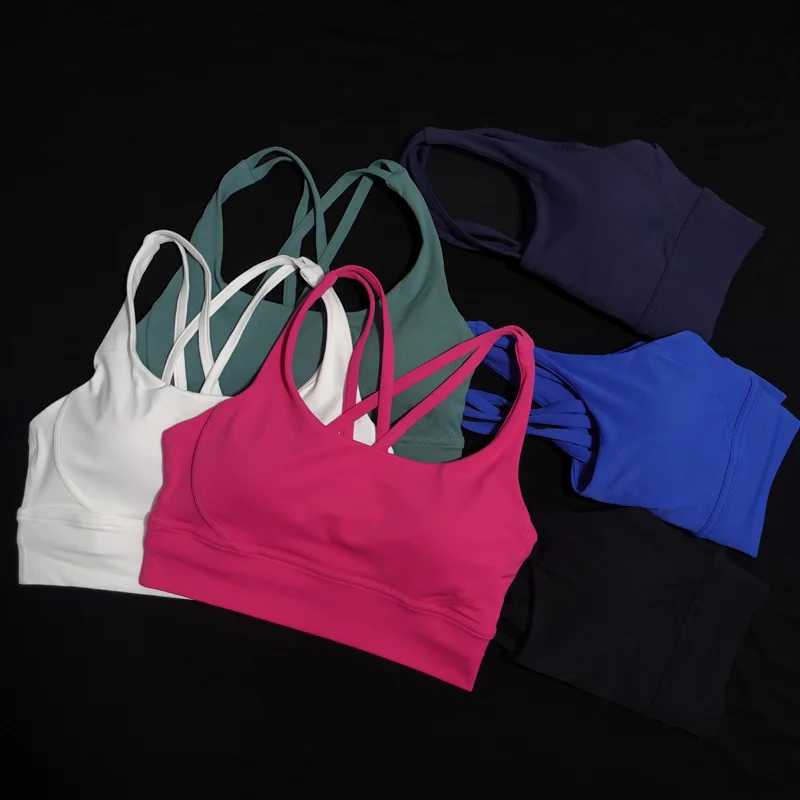 Reggiseno sportivo da donna con spalline incrociate e reggiseno yoga di alta qualità per la schiena, corsa, fitness, palestra, reggiseno con morbido cuscino traspirante