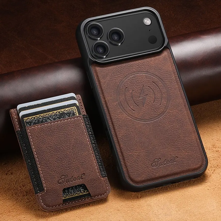 

Чехол-бумажник из кожи с магнитной беспроводной зарядкой MagSafe для iPhone 17, 16, 15, 14, 13, 12 Pro Max Plus, 17 Air, 16E с отделением для карт