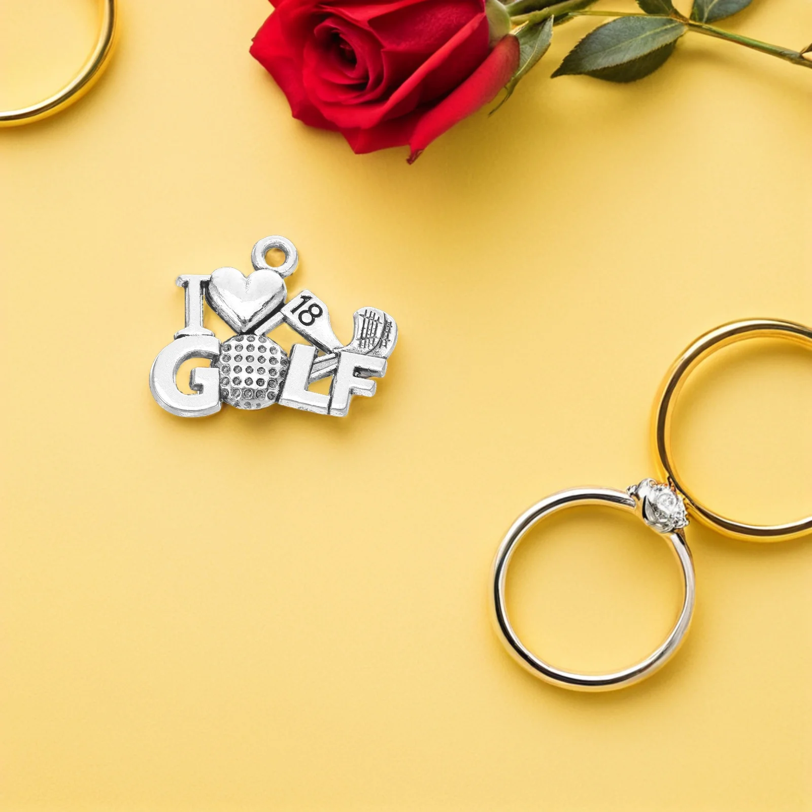 

20 Pcs Golf Pendant Theme Charms Metal Necklace Keychains for Men Silver Sports Themed Pendants