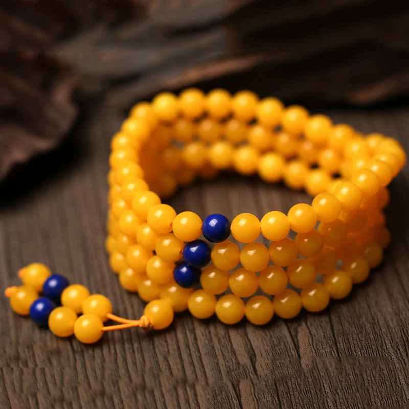 Kimpeli Baltic Live Old Beeswax Bracelet108Buddha Beads Men and Women Amber round Beads Beeswax Bracelet