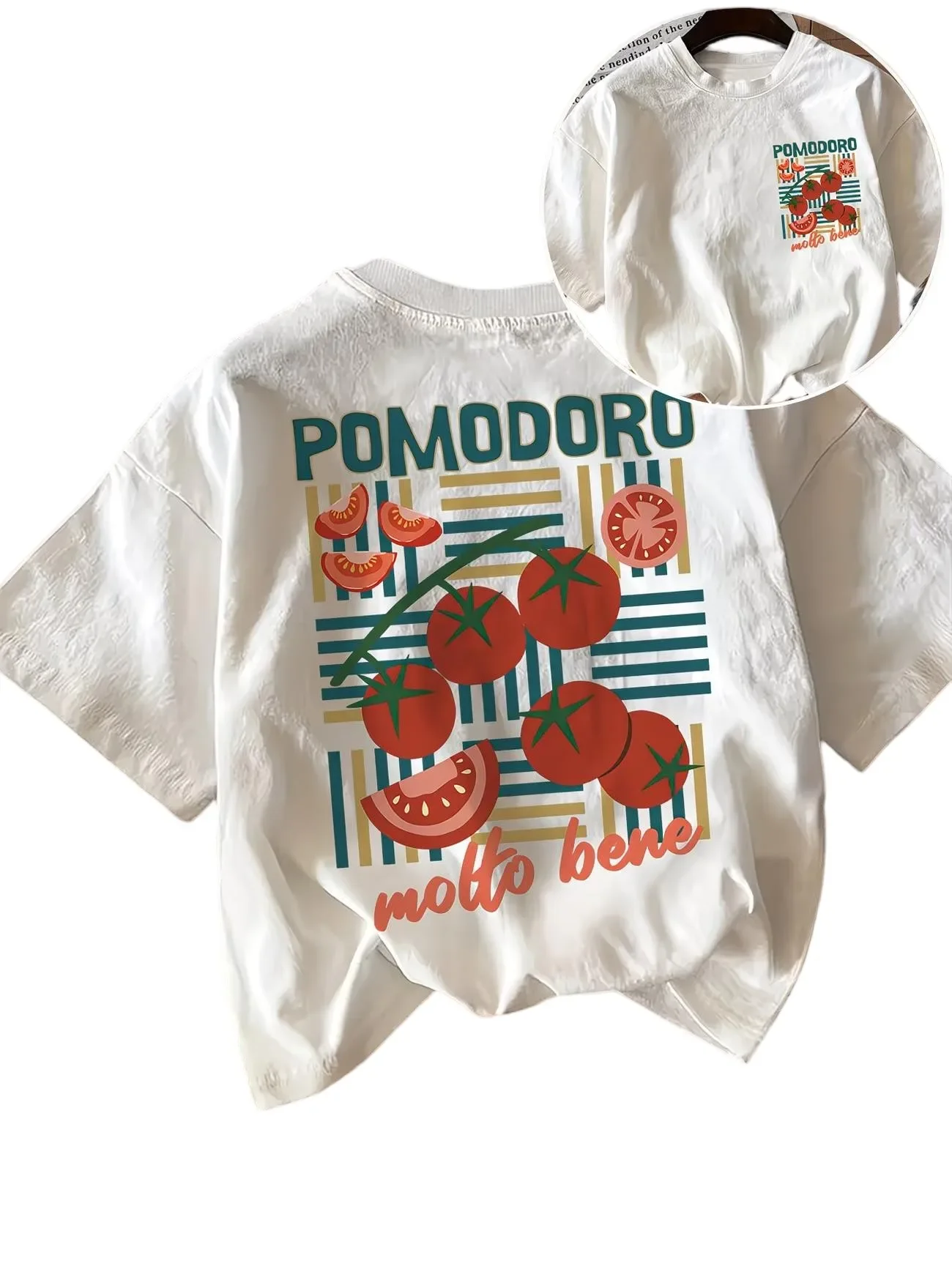 Vintage Pomodoro Graphic T Shirt Women Italian Tomato Print Tee Summer Casual Retro Aesthetic Harajuku Style Streetwear Cute Top