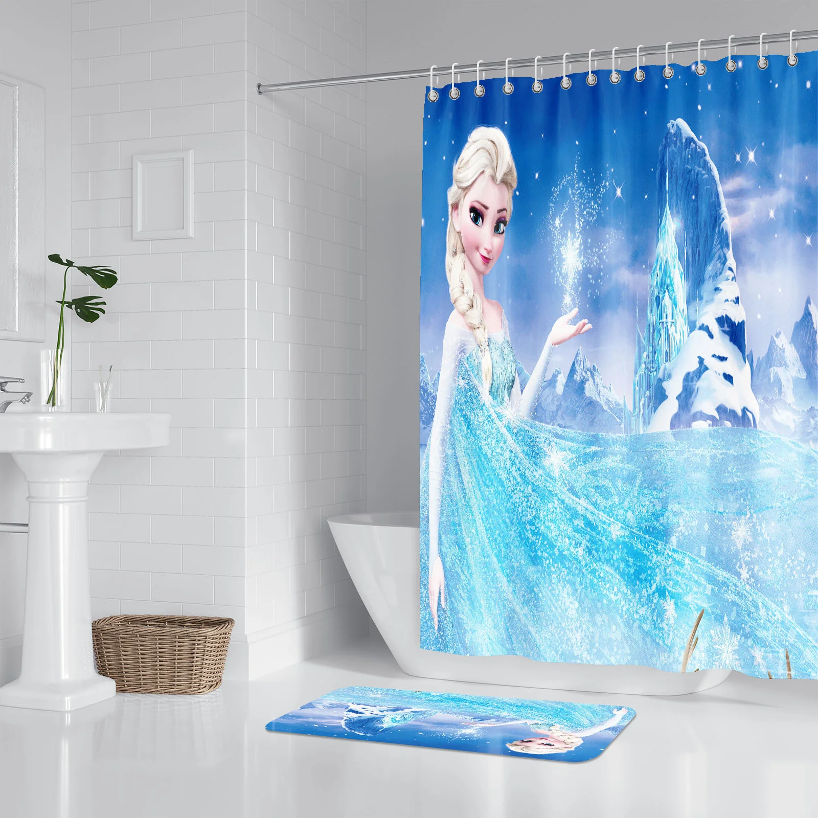 Frozen, Princess Elsa  Bathroom Shower Curtain Accessories Bathroom 4 Piece Set Mats And Curtains Home Decor  Cartoon Cute Anime