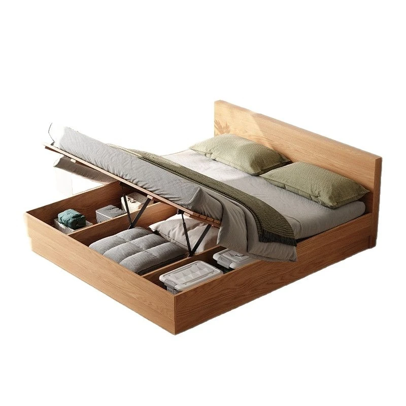 

Solid wood oak bed High box storage bed Master bedroom 1.5 meters Simple modern home bedroom 1.8 meters Double bed