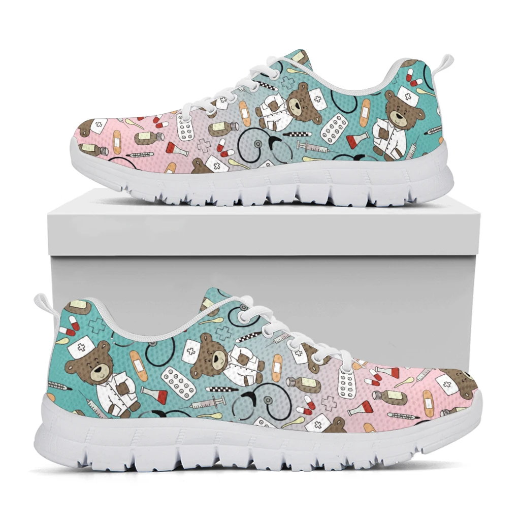 INSTANTARTS Women\'s Casual Sneakers Cute Medical Bear Print Flats Woman Cute Gradient Nursing Footwear Females Spring Loafers