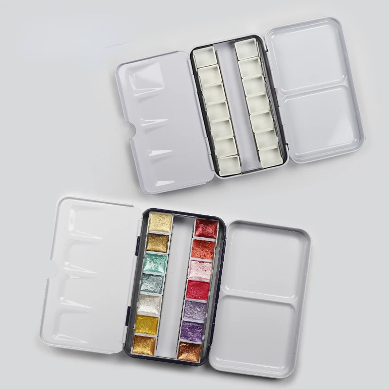 Bandeja de acuarela de media sartén, caja de lata para pinturas, paleta vacía, almacenamiento de pintura, bandeja de pintura, suministro de pintura