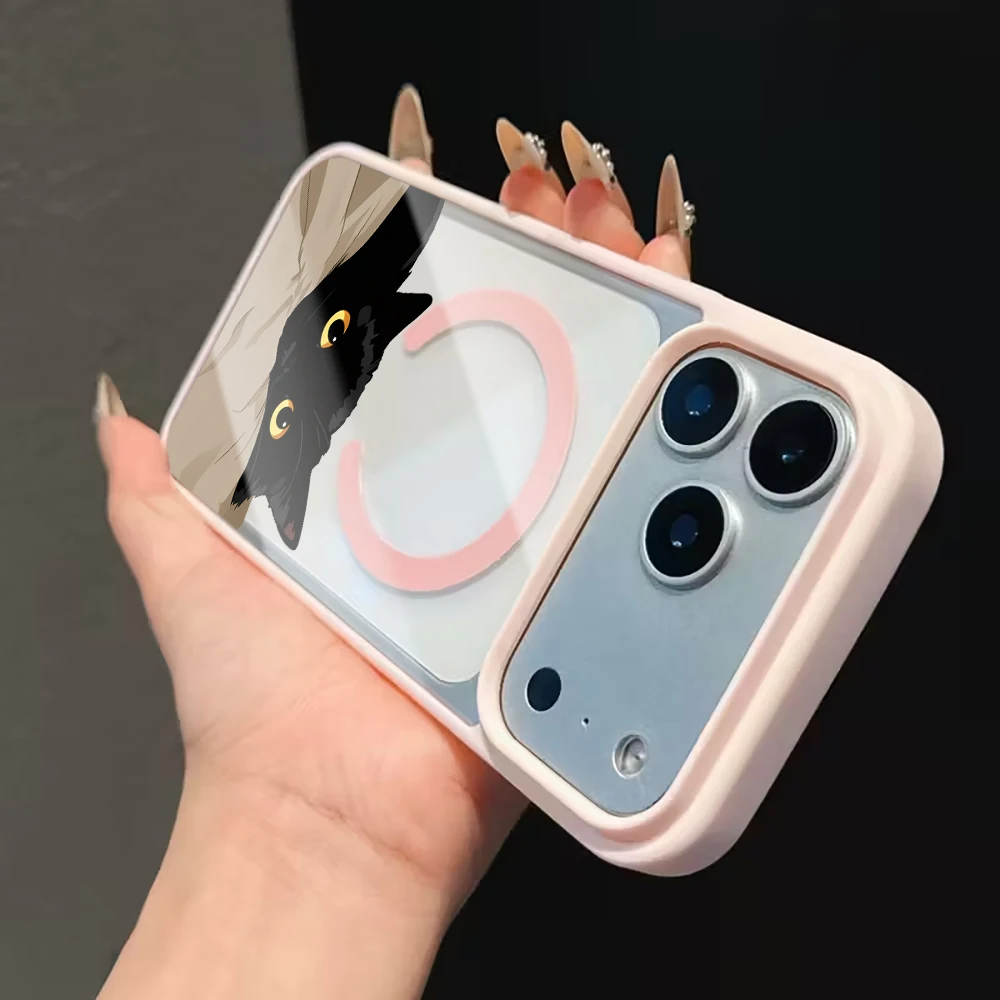 Niedliche Schwarze Katze Ästhetische Transparente Hülle für iPhone 17 16 11 12 15 Pro Max 13 14 Plus Hüllen für Magsafe Kabelloses Laden Drop Cover – Detail 10