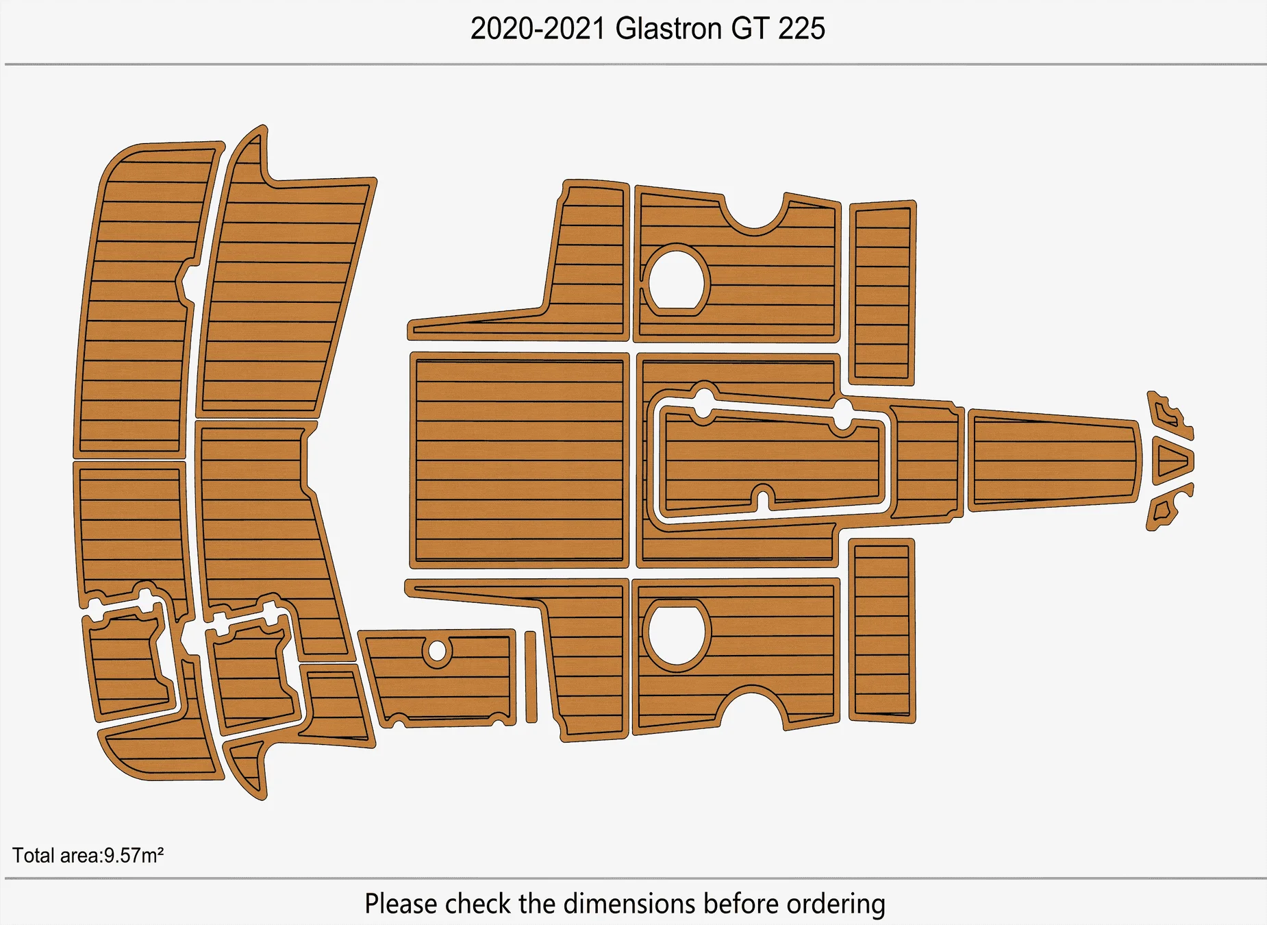 Marine Faux Teak EVA Non-Slip Mat - 2020-2021 Glastron 225 GT Self-Adhesive 1/4
