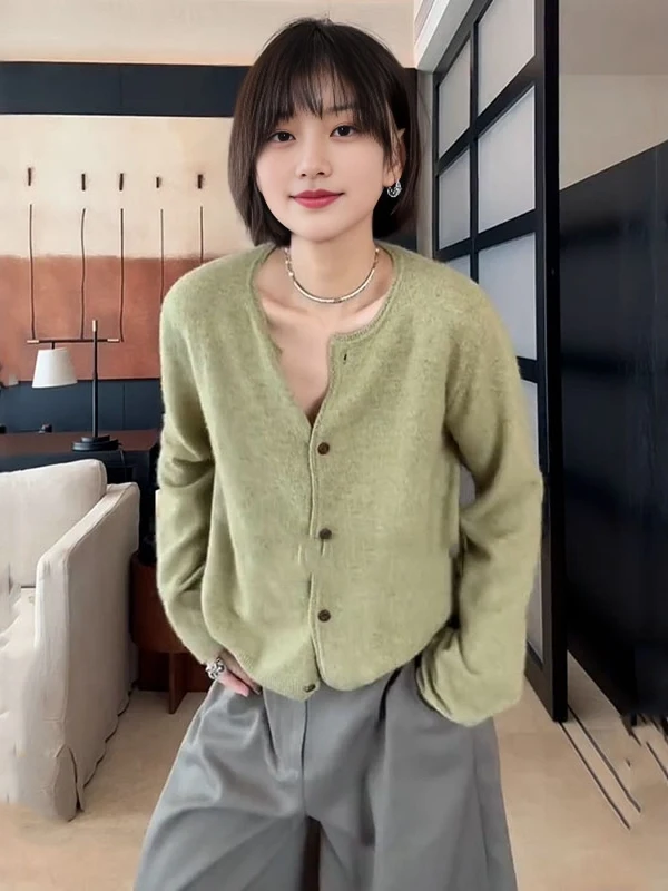 

Большие размеры Lazy Sle een круглый Ne Long Sve вязаный открытый кардиган женский осенне-зимний свободный утягивающий верхняя одежда топ