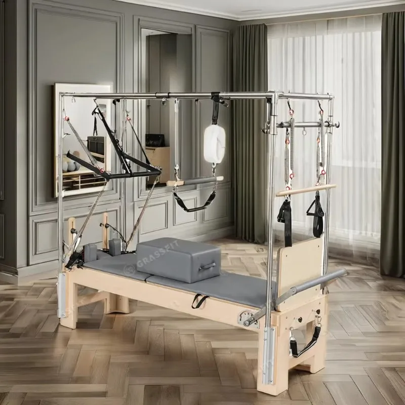 

YTYIN Multi-Function Wooden Pilates Reformer 3-in-1 Maple Silent Purlie Track Stainless Steel For Home Gym Yoga & Exerc