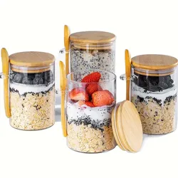 4PCS Glass Jars With Lids And Spoons 500ML Food Storage Container Set Leakproof Candy Clear Spice Storage Bottles For Kitchen