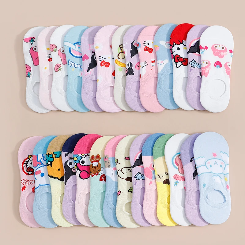 5/10 Pairs of Random Sweet and Cute Cartoon Cotton Printed Women's Invisible Socks Lightweight and Breathable Casual Ankle Socks