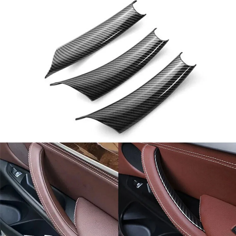 LHD RHD 3Pcs/Set car Interior Door Pull Handle Cover For BMW X5 E70 X6 E71 E72 2007-2014 Black Carbon Fiber Pattern