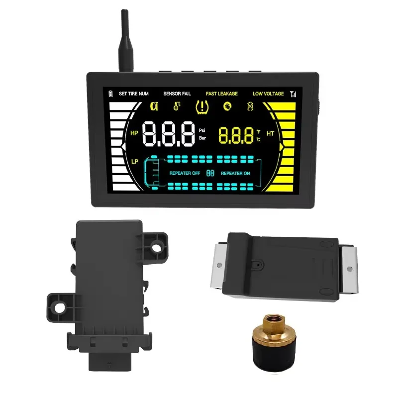 High-precision bus and truck tire pressure monitoring system (TPMS) with RS232 and RS485 output solutions with external sensors