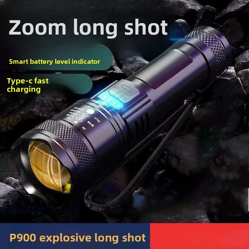 Super Bright Laser Flashlight 4900N USB Rechargeable, Zoomable LED Torch Waterproof for Outdoor Emergency Home