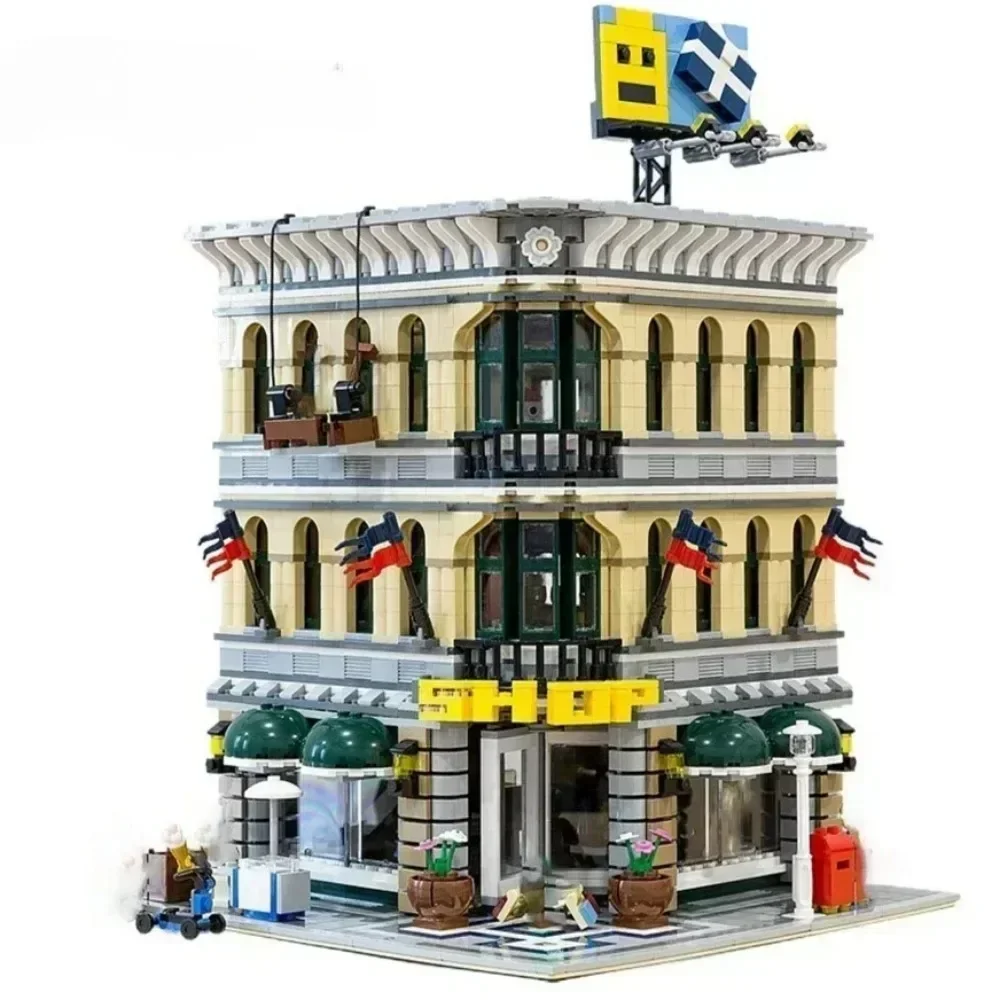 Creatoring Expert Brick Bank Cafe Corner Model MOC Street View House Building Blocks Toys Pet Book Shop Town Hall Downtown Diner