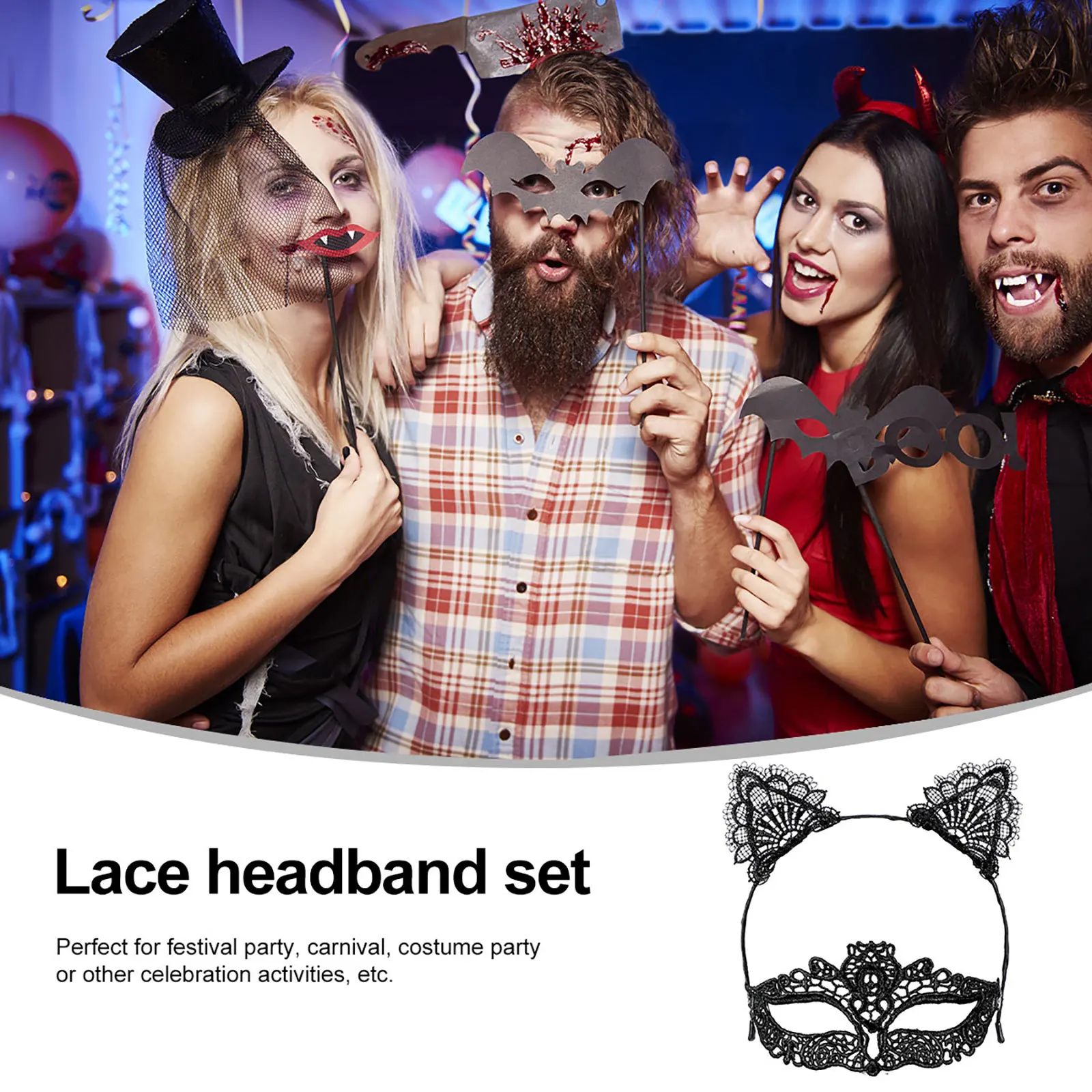 

1set 1Set Lace Hair Hoop Animal Ear Headband Mask Carnival Festival Costume Headdress Prop Hairband For Adults Kids