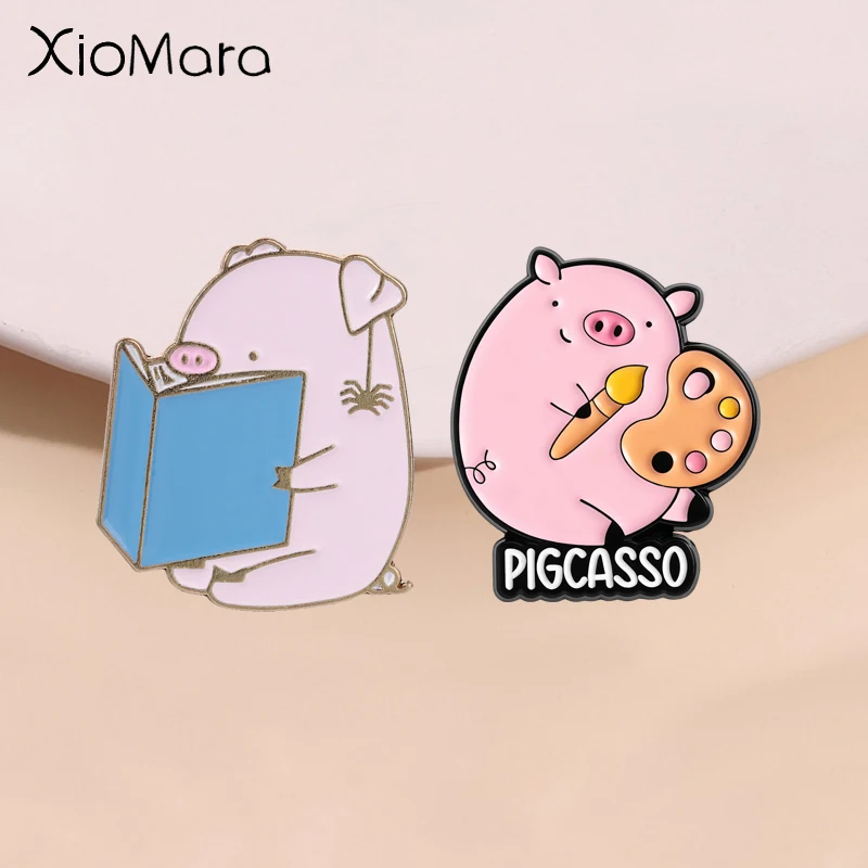 

Cute Pig with Spider Enamel Pin Classic Children's Literature Charlotte's Web Brooch Lapel Badge Jewelry Gift for Best Friends