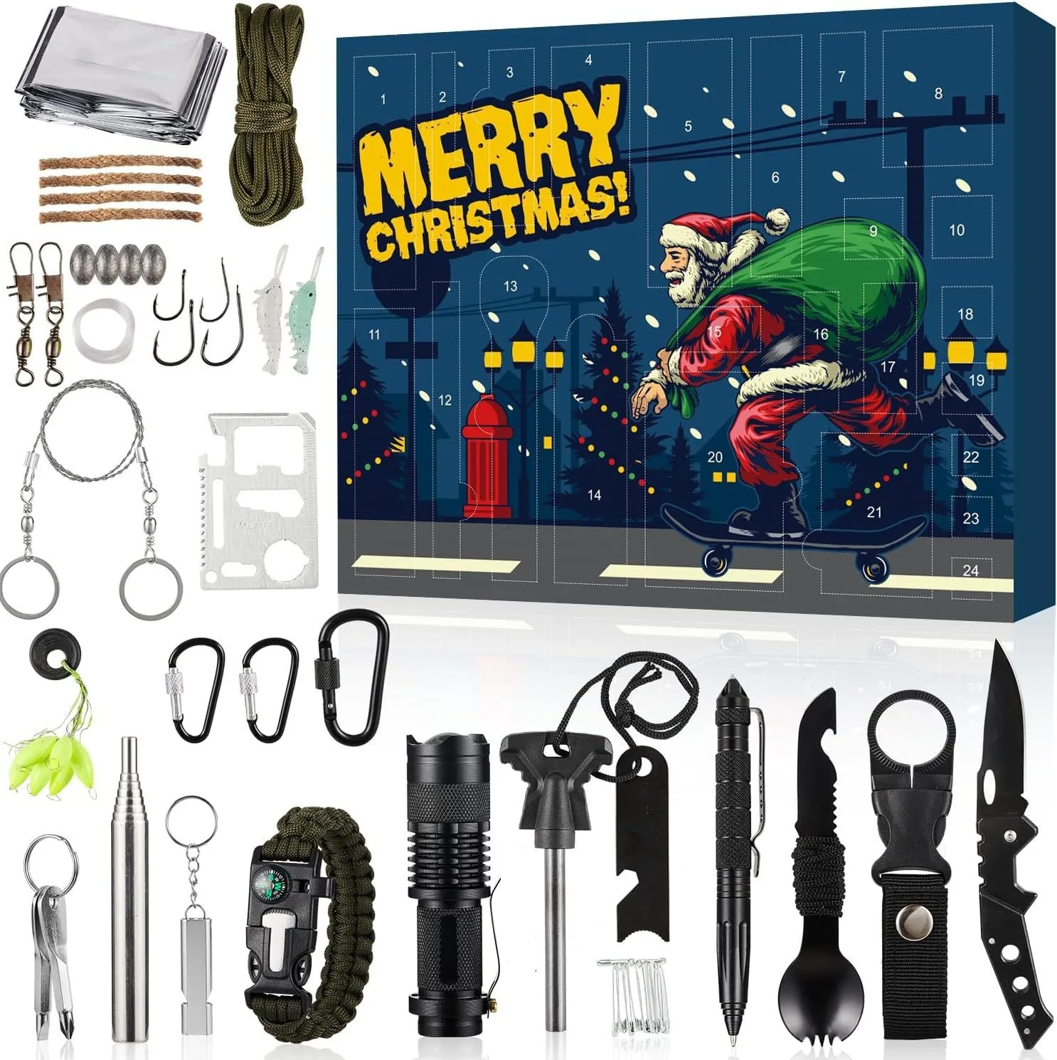 

Outdoor Survival Tool Set 24 Days Christmas Gift Blind Box Countdown Advent Calendar Wholesale