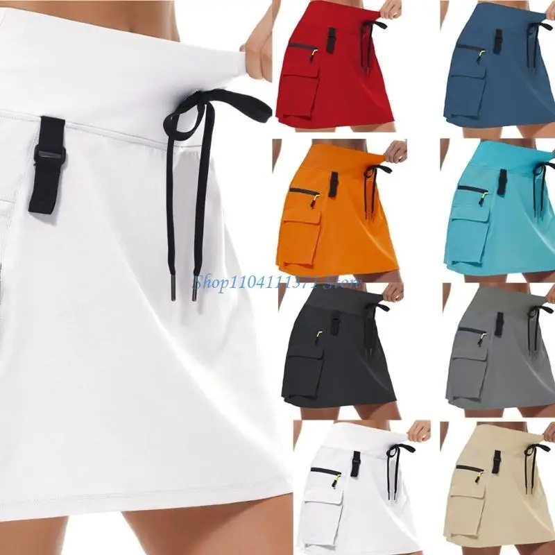 تنورة تنس من البوليستر سريعة الجفاف بخصر مطاطي وجيب بسحاب متوسط الطول لتشغيل ملابس رياضية