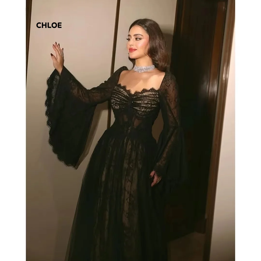 Vestido de noche hecho a medida para mujer, vestidos de lujo 2025, vestido de fiesta de líder cuadrado, línea A, vestidos para ocasiones a medida, fiesta de manga larga