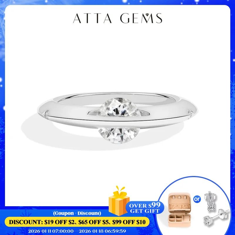 ATTAGEMS 360° Rotatable Moissanite Ring for Women Round Cut 1.0 CT D VVS1 s925 Silver Band Anxiety Rings Engagement Fine Jewelry