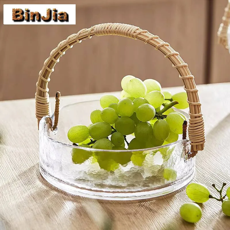 

Bamboo Rattan Glass Fruit Basket Creative Dessert Candy Dish Japanese Dim Sum Food Storage Tray Appetizer Serving Platter
