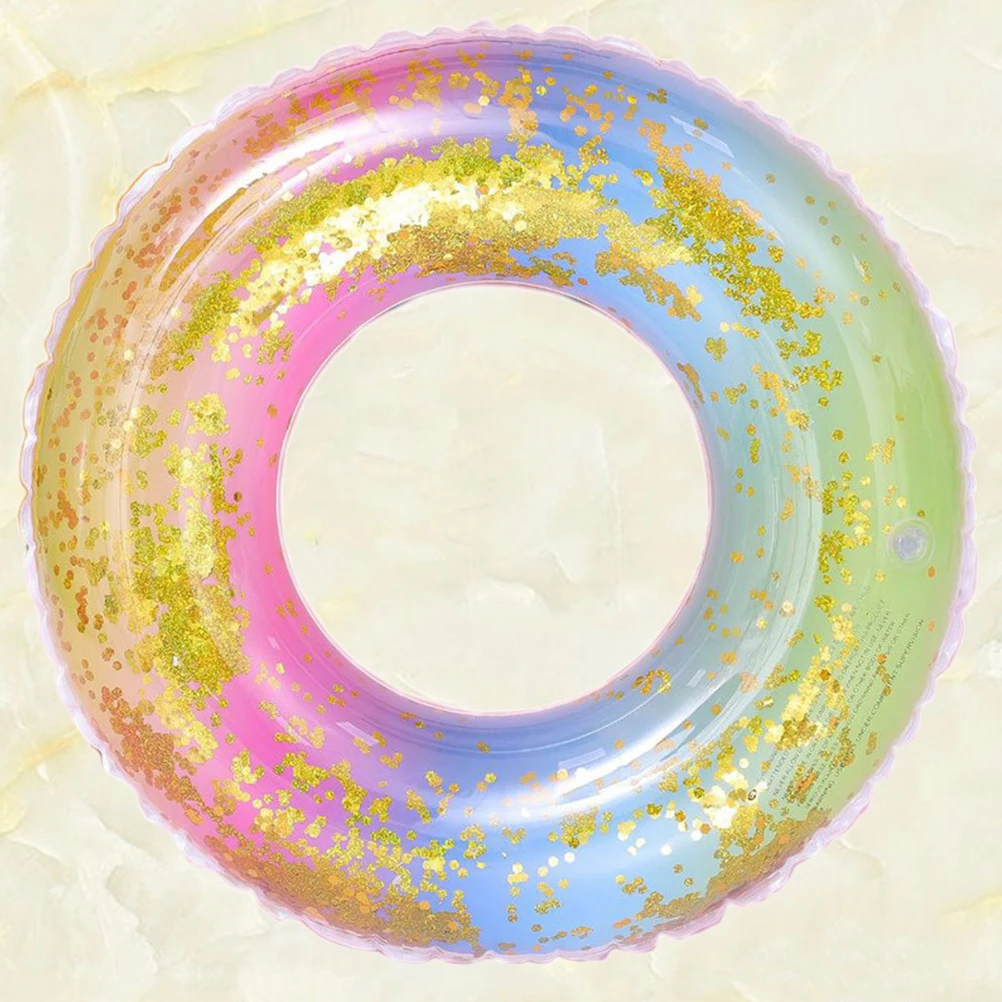 1 Peça de Boia de Natação Arco-Íris em PVC com Acabamento Iridescente, Flutuador Inflável para Crianças de 2 a 4 Anos, Atividade Aquática de Verão em Festa na Piscina