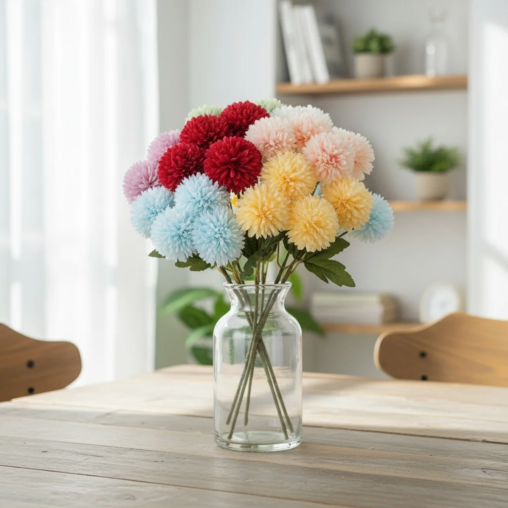 

6PCS Faux Chrysanthemum Ball Bouquet Flowers for Home Holiday Party Decoration 12IN Artificial Flower Dandelion Ball Fake Flower