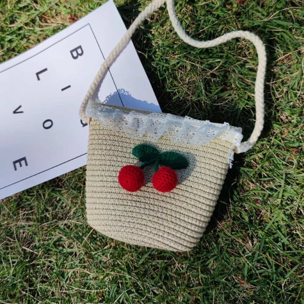 Straw Mini Handbag Lovely Flower Messenger Bag Coin Purse Shoulder Bag Crossbody Bags