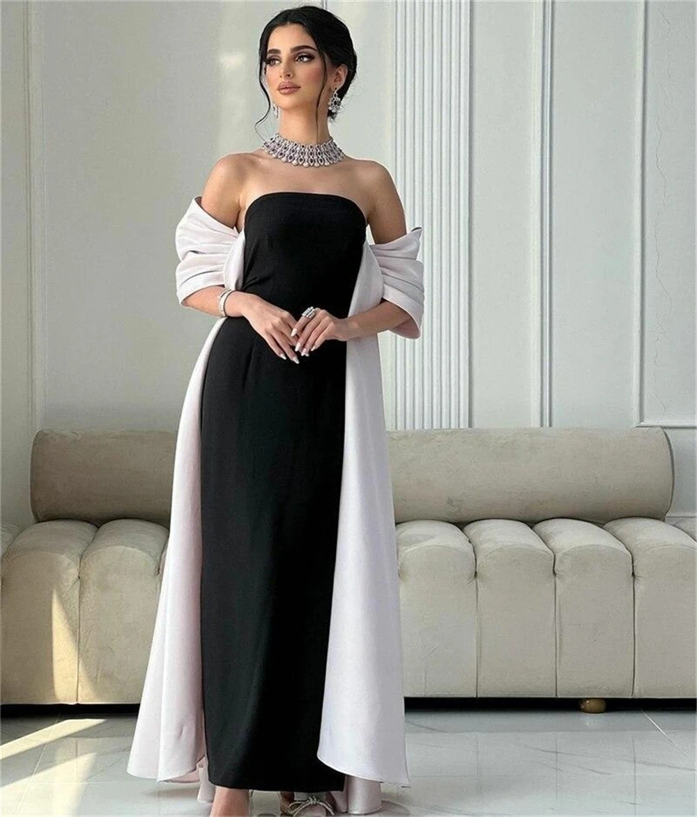 AsaNagi Elegant Strapless Prom Dress Women Simple Mermaid Party Evening Gown Ankle Length Black Saudi Special Occasion Dresses