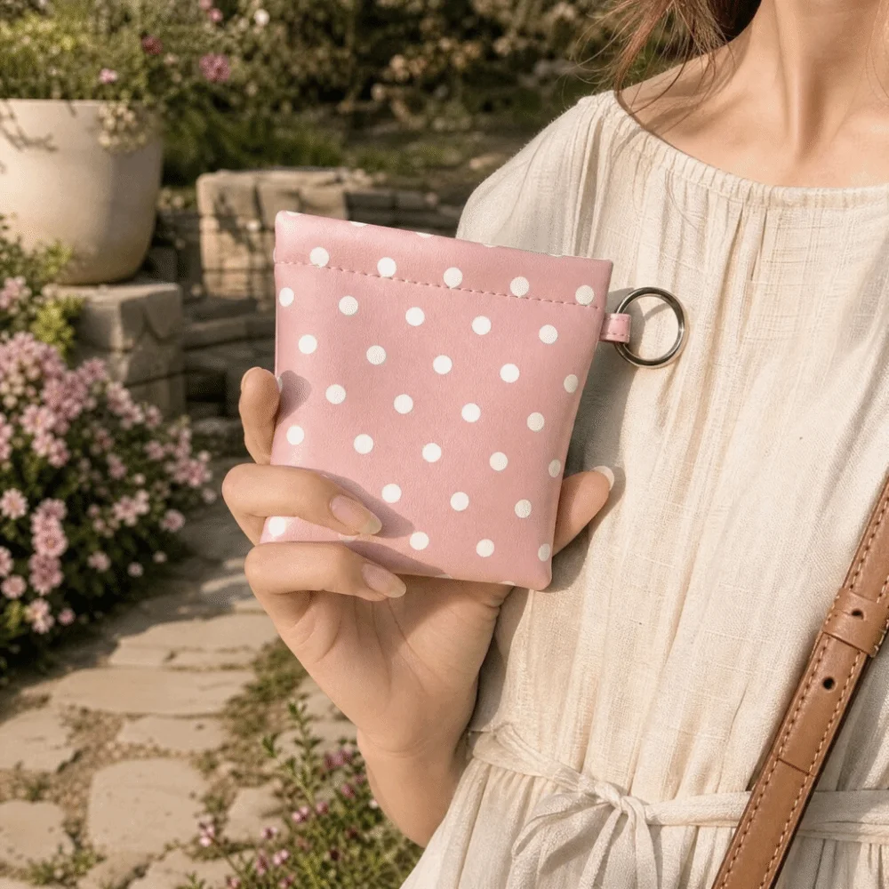 New PU Self-closing Storage Bag Portable Automatic Closed Hanging Lipstick Pouch Cute Pendant Design Card Pack Unisex