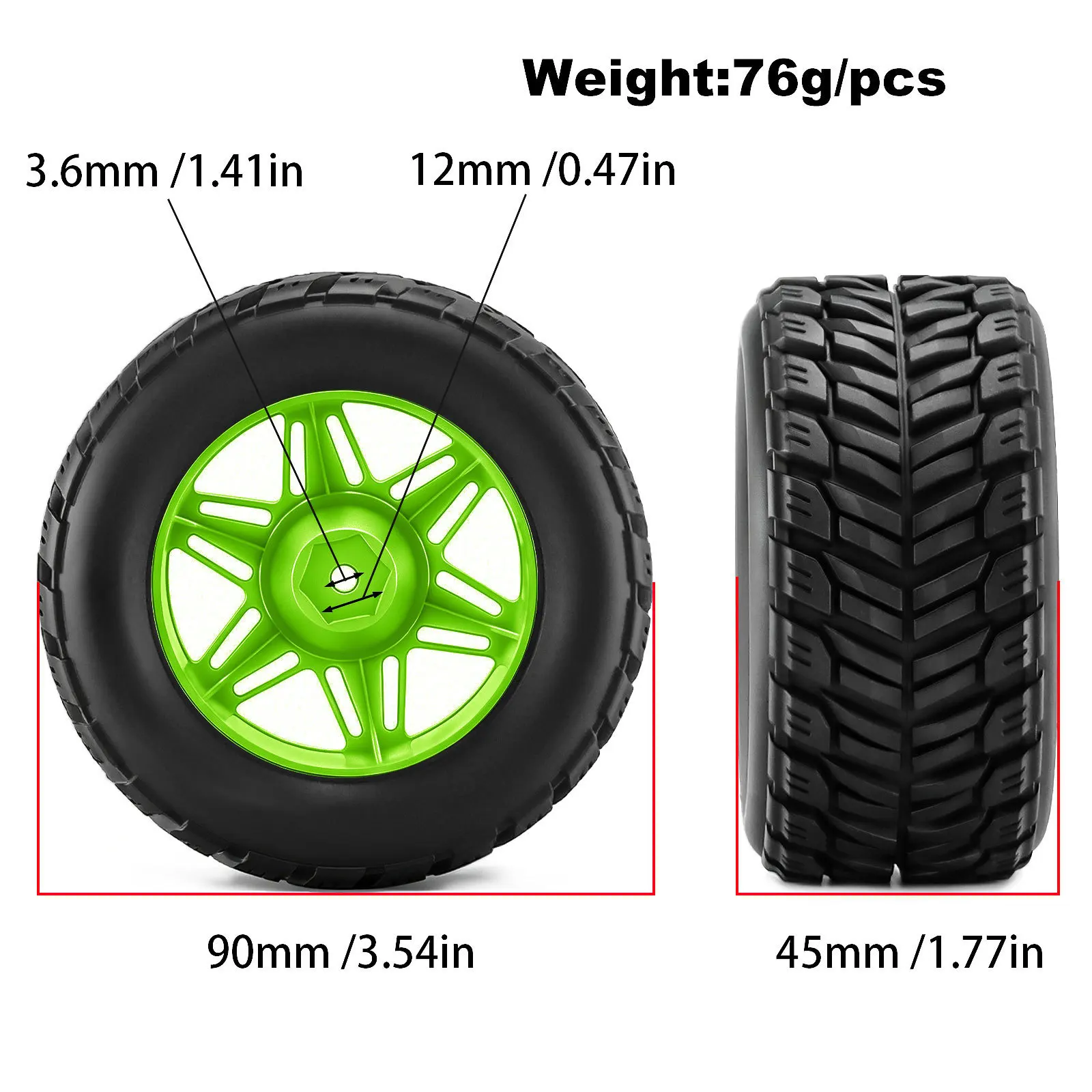 4pcs 90x45mm Rubber Tires Wheels for SCY 16101 16102 MJX 16207 16208 HBX 16889 TRAXXAS 1/16 SUMMIT E- Revo ARRMA MINI KRATON