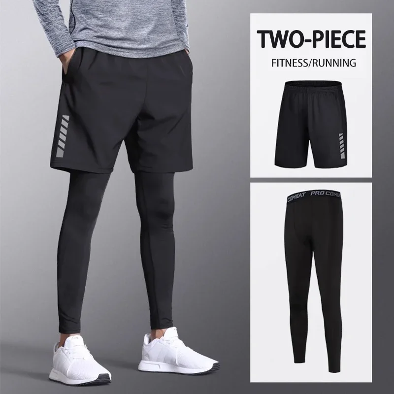 Quick-drying Skinny Pants for Men, Summer Ice Silk Sun-protective Base Fitness Shorts, High-elasticity Sports Suit for Running