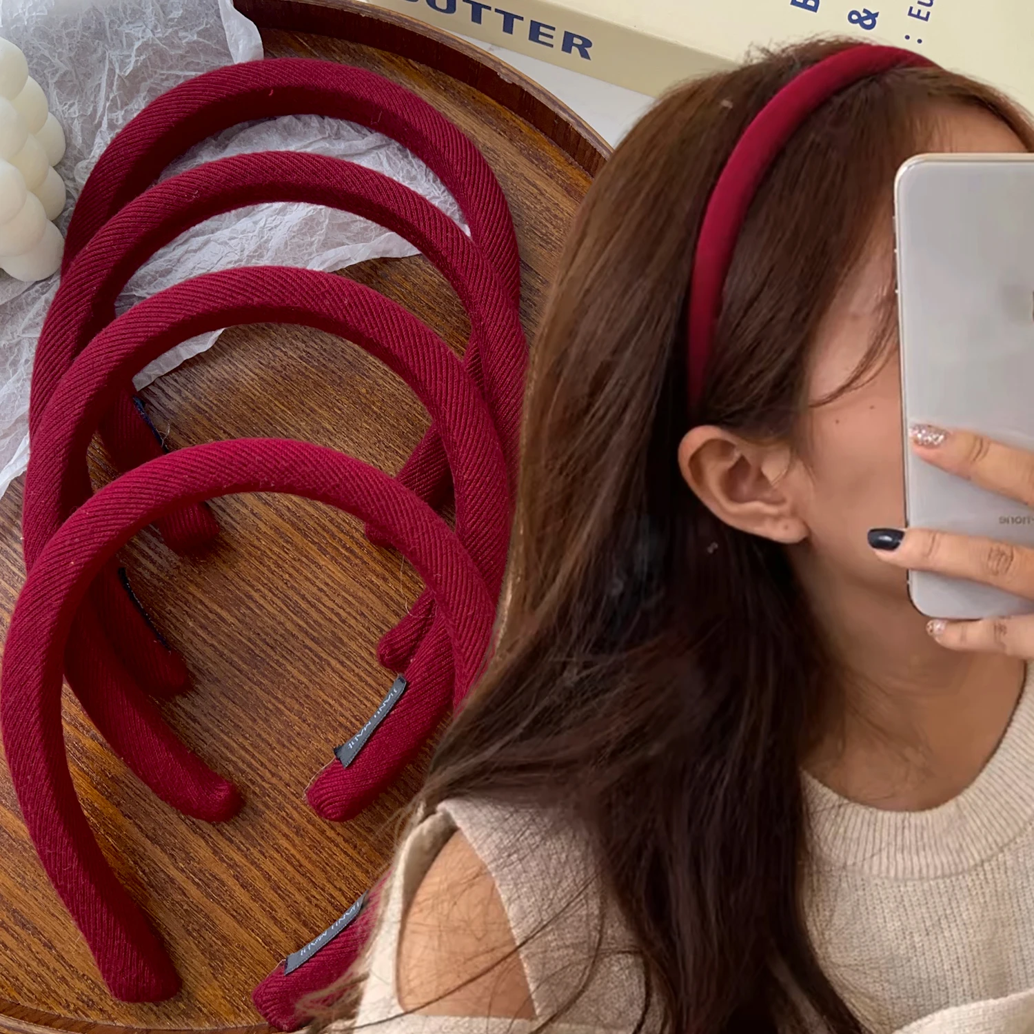 5/1pcs Wine Red Classic Velvet Hair Band Headband Hot Girls Red Plush Thickened Headwear Hair Hoops for Women Banquet Hairband