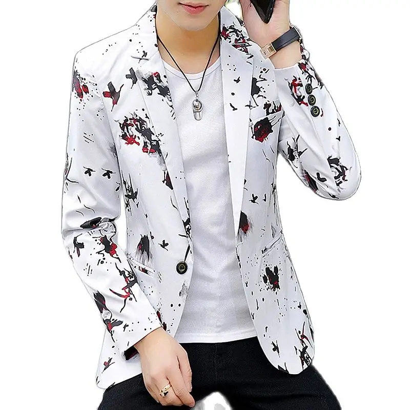 

Autumn New Men Suit Jacket, Asian Size Slim Printed Coat, Blue Purple White Red Available Outerwear M-6XL Male Jaqueta