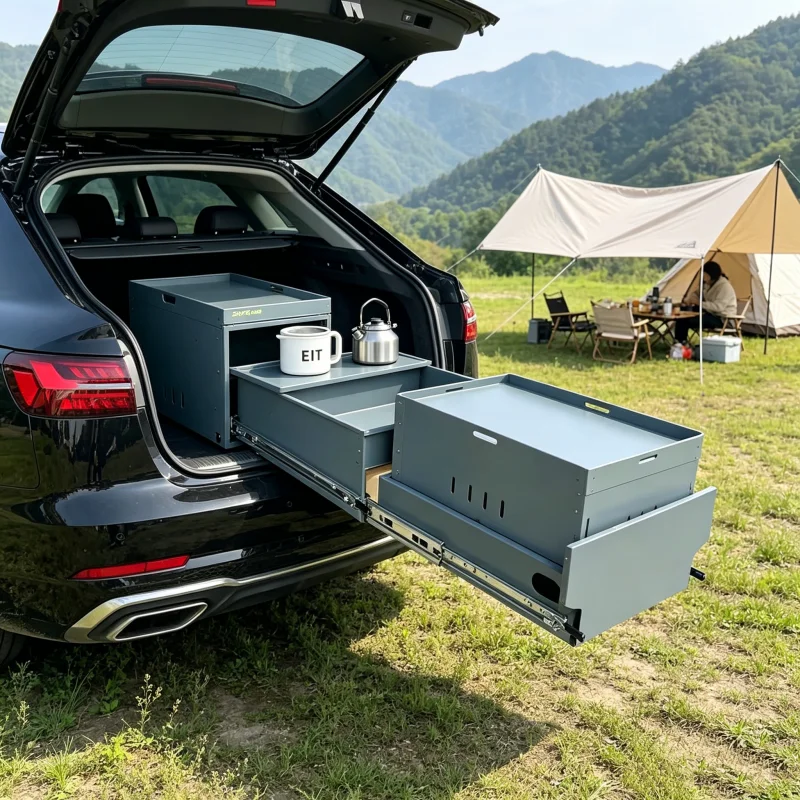 Overland Auto-Küchenbox Ausziehbare Camping-Küchenbox Edelstahl-LKW-Küchenorganizer SUV Camper Zubehör Auto-Camping