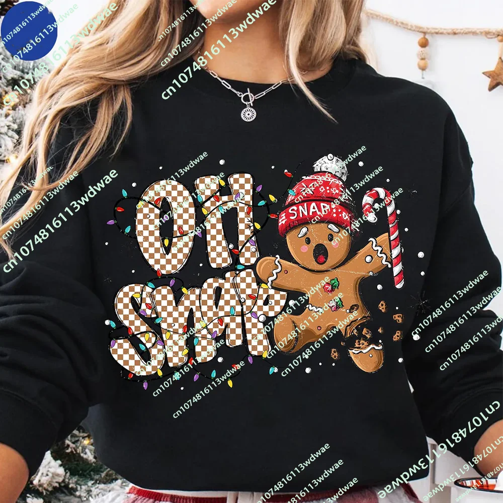 Funny Gingerbread Print Christmas Sweatshirt Merry Christmas Cookie Coquette Bow Cute Xmas Winter Sweatshirt Women's Pullover