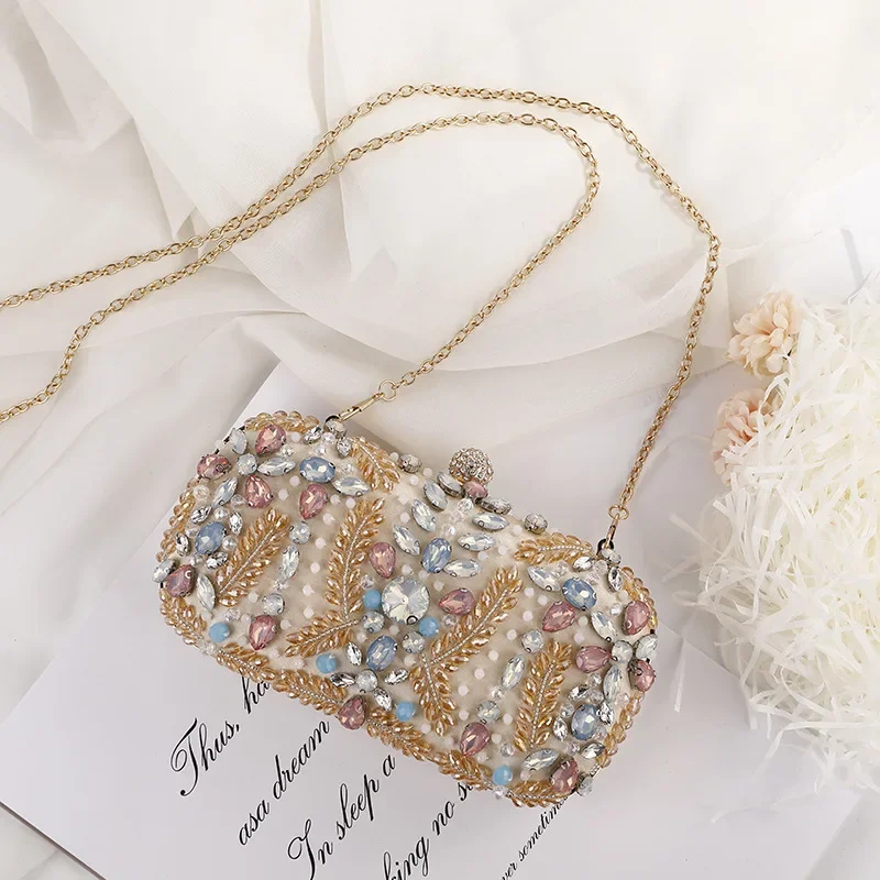 New Champagne Dinner Bag Colorful Rhinestone Handheld Bag European and American Style Women's Evening Dress Storage Bag for Lady