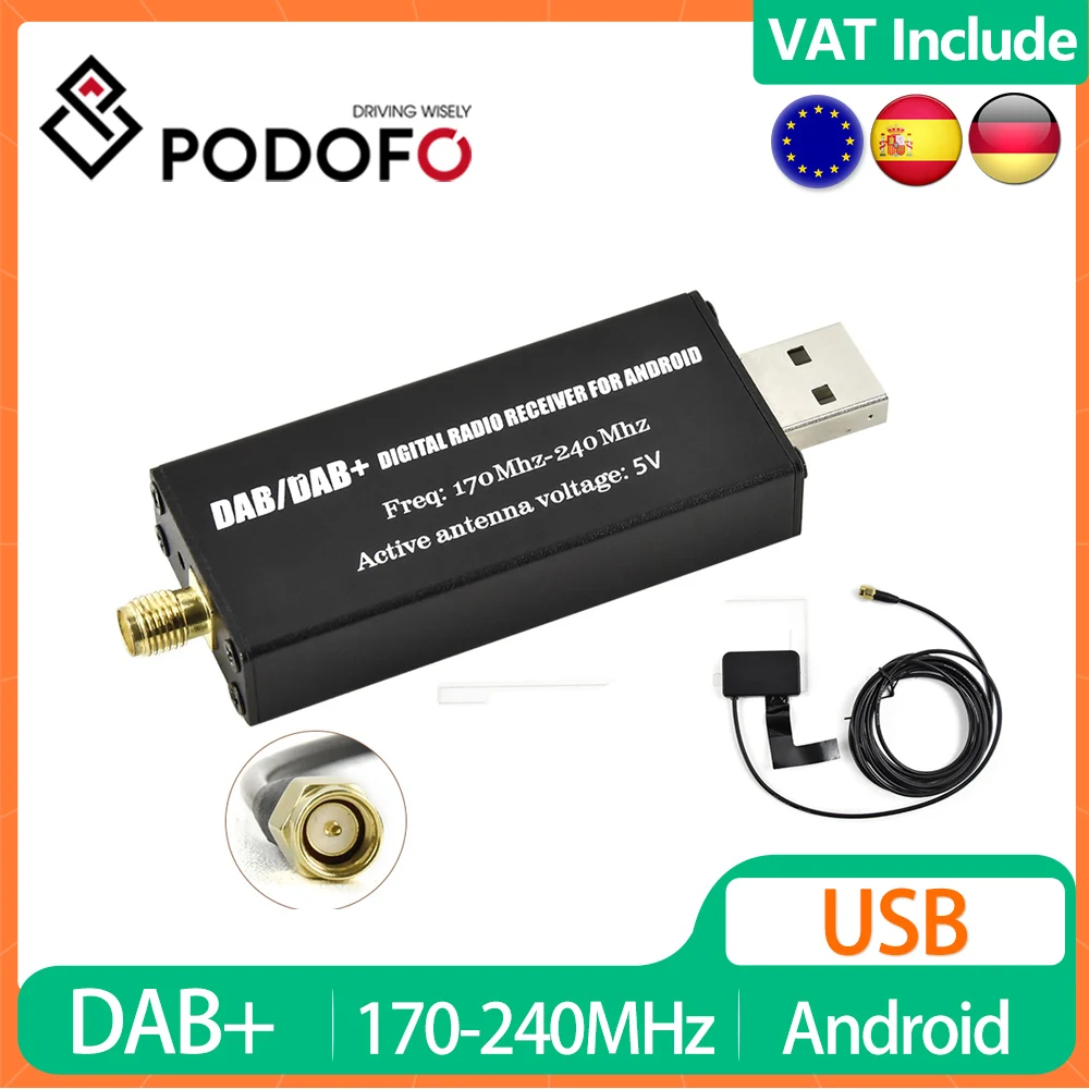 Car DAB Radio Receiver Digital Adapter Tuner Box USB Android Radio DAB+ Digital Audio Broadcasting Antenna For Multimedia Playe