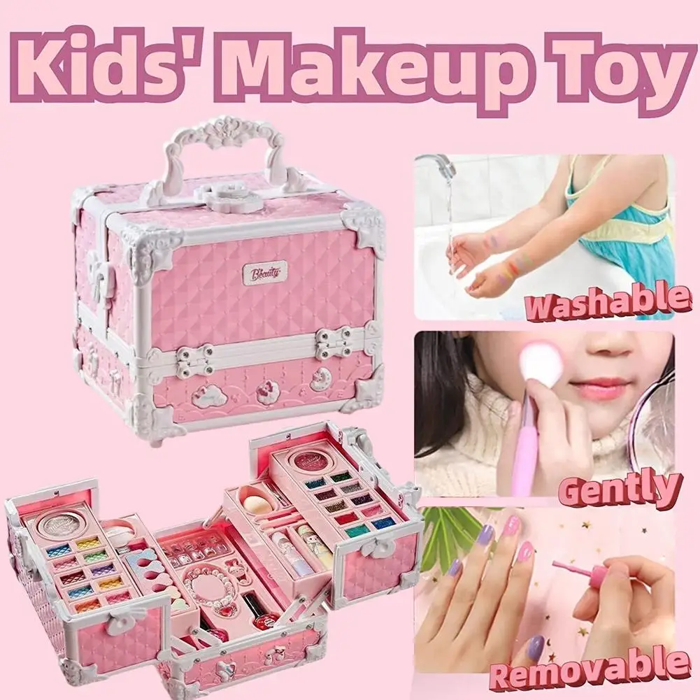 Kit de maquillage lavable pour enfants, trousse de maquillage pour filles réelles, trousse de maquillage avec étui cosmétique, ensemble de cadeaux d'anniversaire, livraison directe, 49 pièces