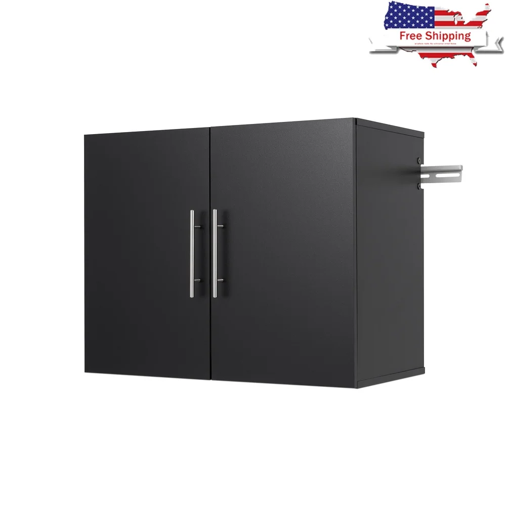 

30 Inch Wall Mounted Garage Storage Cabinet Adjustable Shelves Heavy Duty Metal Rail System Easy Assembly Black Laminate Finish
