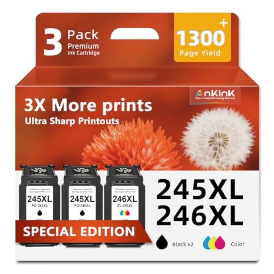 

Compatible Ink Cartridge Replacement for Canon 245XL 246XL PG 245 CL 246 XL PG245XL Black Color3-Pack for MX490 TR4520 TS3322 T